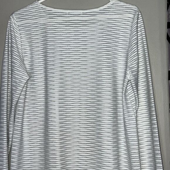 Calvin Klein silver striped long sleeve top with asymmetrical hem - Picture 9 of 11